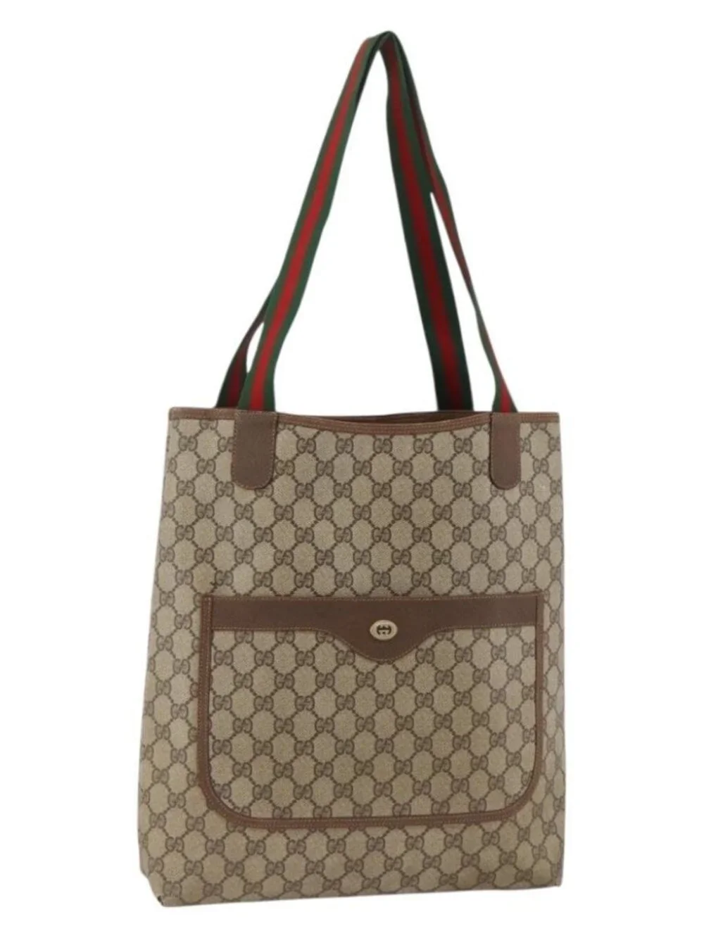 GUCCI GG Supreme Web Sherry Line Tote Bag PVC Beige Red 89 02 003 Auth ARZ909